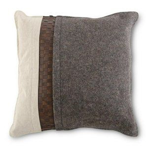 20 Inch Square Stone Washed Canvas Wool Pillow